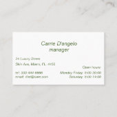 Carte De Visite Diète et directeur de la nutrition (Dos)