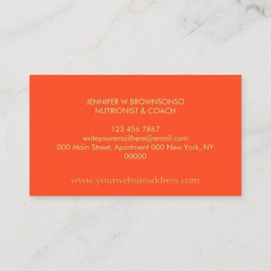 Carte De Visite Diététicienne nutritionniste en fruits alimentaire (Dos)