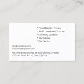 Carte De Visite Diététiste Fruit Vegetable panier photo (Dos)