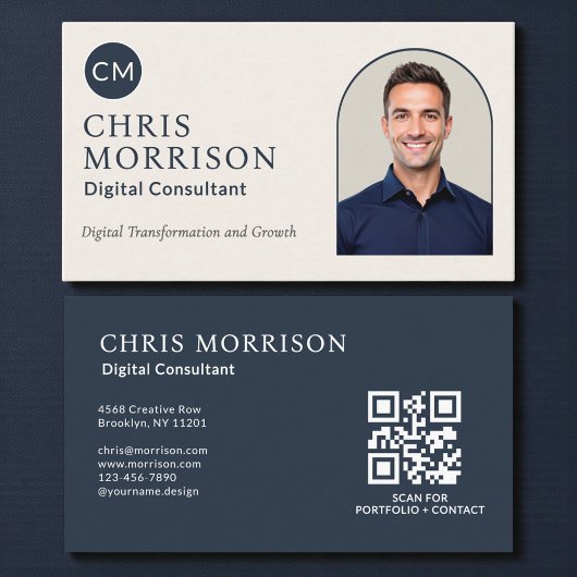 Carte De Visite Digital Consultant Photo QR Code Navy Blue