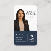 Carte De Visite Digital Marketer Marine bleu photo logo Portrait (Devant)