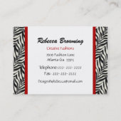 Carte de visite d'impression de zèbre de mode (Dos)