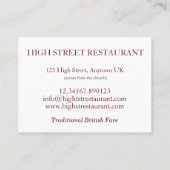 Carte De Visite Dîner de Noël British Sunday Roast Food Pub (Dos)