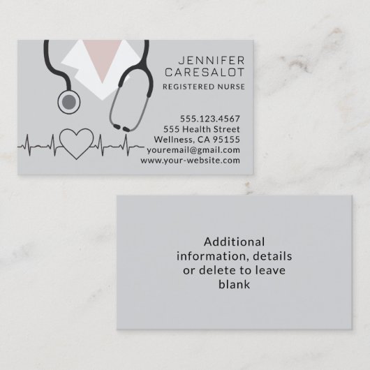 Carte de visite d'infirmière RN, LVN, LPN, aide-so (Devant / Derrière)