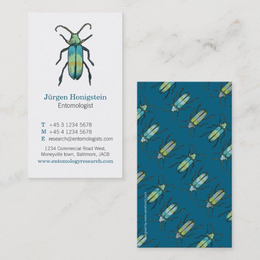 Carte de visite d'insecte entomologiste bleu et bl (Devant / Derrière)