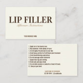 Carte de visite d'instruction de suivi de rempliss (Devant / Derrière)