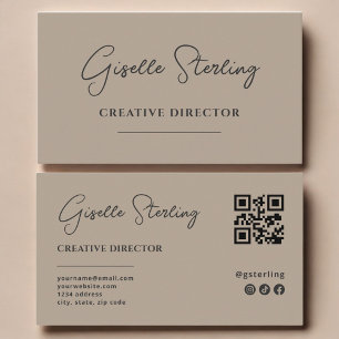 Carte De Visite Directeur de création Code QR Script Taupe Neutre