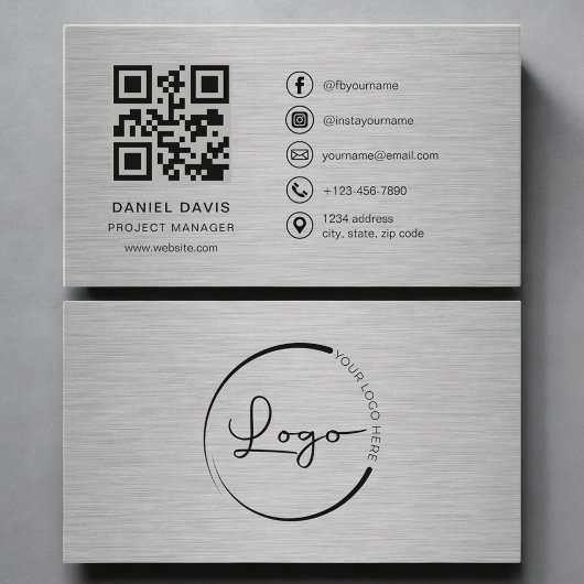Carte De Visite Directeur de Projet Métal Code QR