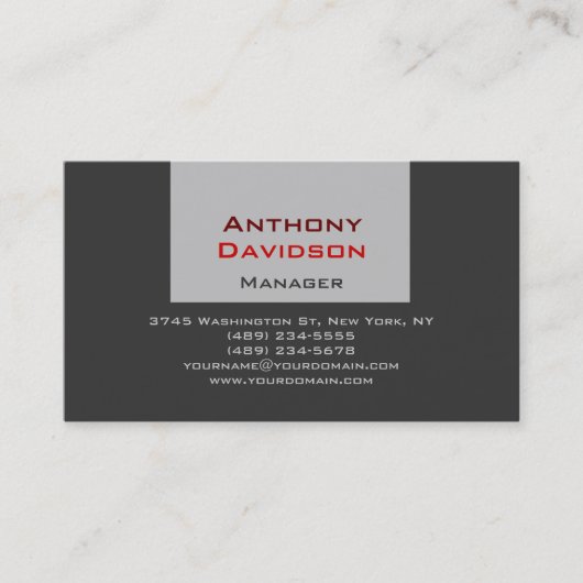 Carte de visite directeur tendance gris rouge (Devant)