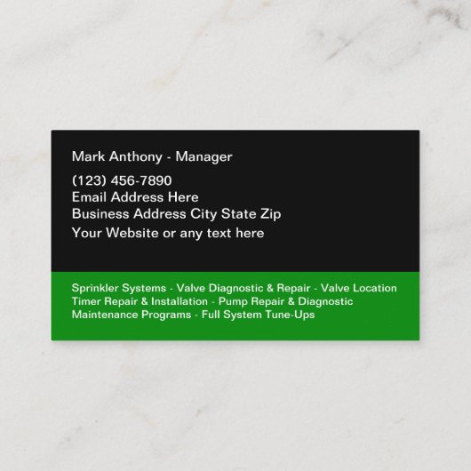 Carte de visite d'irrigation de gazon (Dos)
