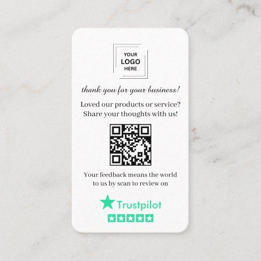 Carte De Visite Distribution de révision QR Trustpilot Style d'ent (Devant)