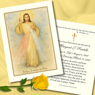 Carte De Visite Divine Miséricorde Jésus funéraire Prière