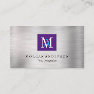Carte De Visite DIY Monogramme Nom Blanc/Bleu, Royal Violet & Arge