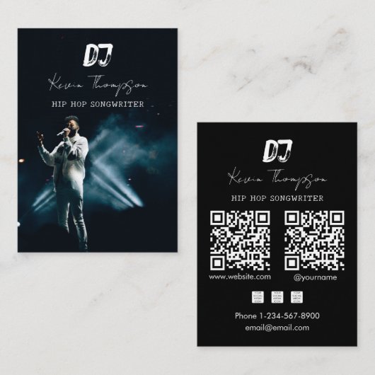Carte De Visite DJ Chanteur Compositeur Musique 2 Code QR Professi (Devant / Derrière)
