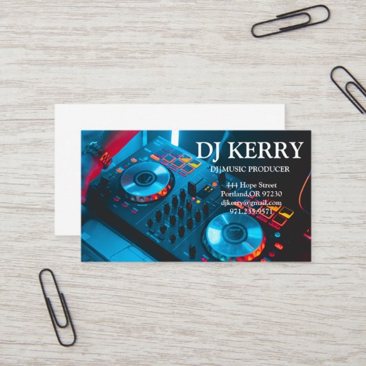 Carte De Visite DJ Disc Jockey Électronique (Devant/Arrière en situation)