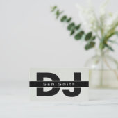 Carte De Visite DJ moderne noir monogramme papier blanc arrière - (Debout devant)