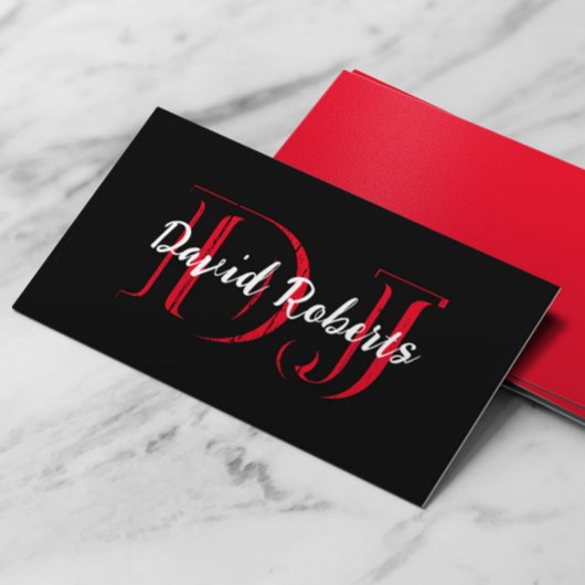 Carte De Visite DJ Monogram Bold Black & Red Professional