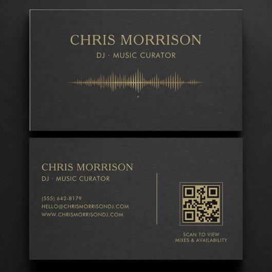 Carte De Visite DJ Music Black Gold QR Code Professional