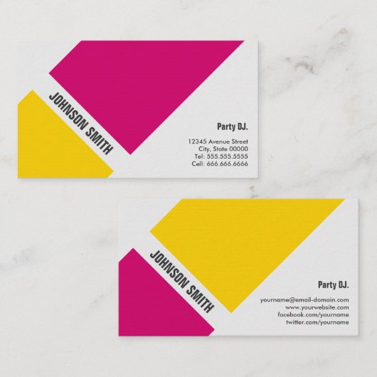 Carte De Visite DJ Party - Simple rose jaune (Devant / Derrière)