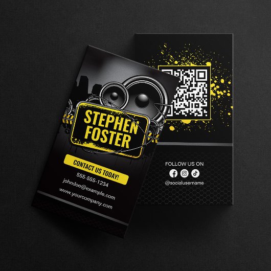 Carte De Visite DJ's Signer Music Producer Black Yellow Splash