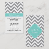 Carte De Visite Dk Gray White LG Chevron Turquoise (Devant / Derrière)