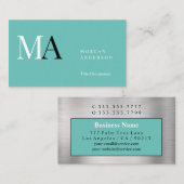 Carte De Visite do-it-yourself Monogramme blanc/noir, Nom, Noir Ar (Devant / Derrière)