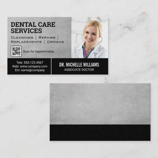 Carte De Visite Docteur avec stéthoscope | Modèle de code QR (Devant / Derrière)