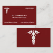 Carte De Visite Docteur Caduceus Red (Devant / Derrière)