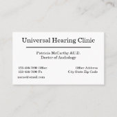 Carte De Visite Docteur En Audiologie Nomination (Devant)
