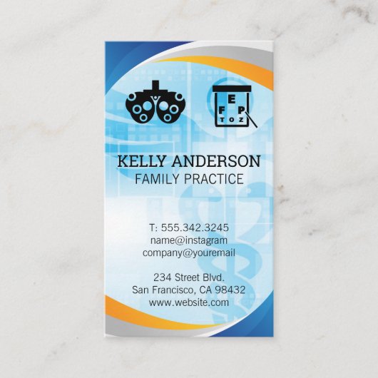 Carte De Visite Docteur | Pratique MD | Icônes optométristes (Devant)
