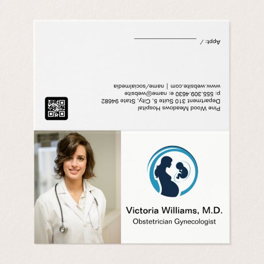 Carte De Visite Docteur Smiling | Logo gynécologue obstétricien (Extérieur déplié)