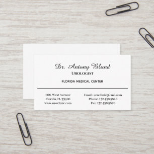 Carte De Visite Docteur Urologiste Simple Blanc et Noir