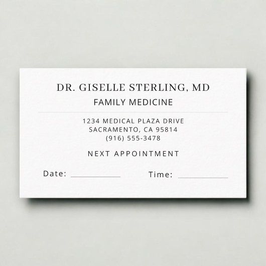 Carte De Visite Doctor Office Appointment Card