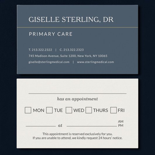 Carte De Visite Doctor Office Blue Appointment Reminder