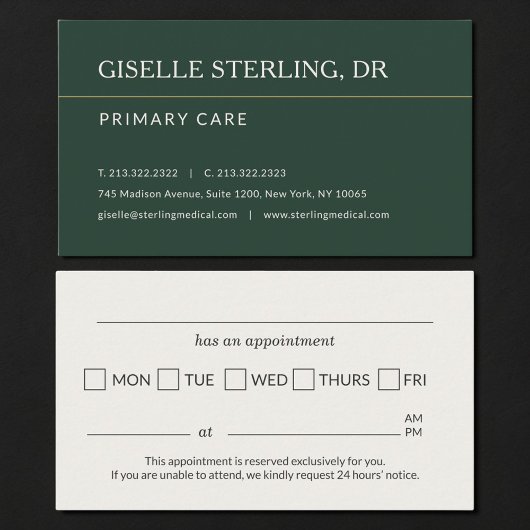 Carte De Visite Doctor Office Green Appointment Reminder