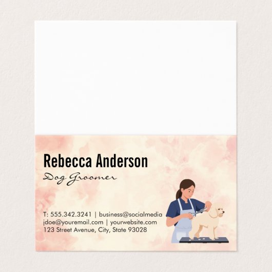 Carte De Visite Dog Groomer Cutting Hair (Extérieur déplié)