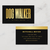 Carte De Visite Dog Walker Black And Gold  (Devant / Derrière)