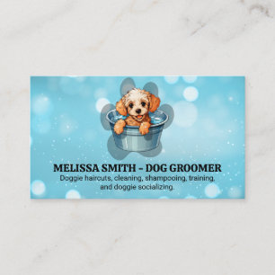 Carte De Visite Doggie mignonne prenant bain   Groomer