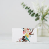Carte de visite d'oiseau et de fleurs (Debout devant)