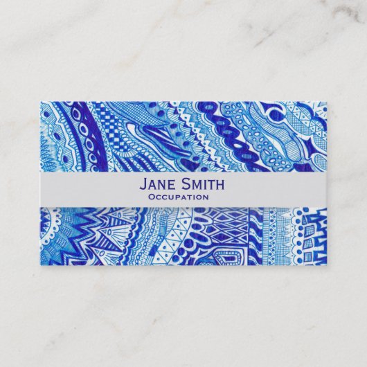 Carte De Visite Doodle blanc et bleu motif moderne tendance (Devant)