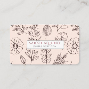 Carte De Visite Doodle floral Doula Services de naissance