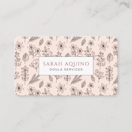 Carte De Visite Doodle floral Doula Services de naissance (Devant)