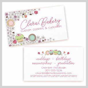 Carte De Visite Doodles cookies cupcakes fleurs boulangerie bonbon