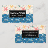 Carte De Visite Doodles de fleurs | Fleurs blanches bleues (Devant / Derrière)