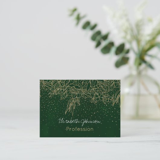 Carte De Visite Doodles et confettis Floraux Or Cute Design Vert (Debout devant)