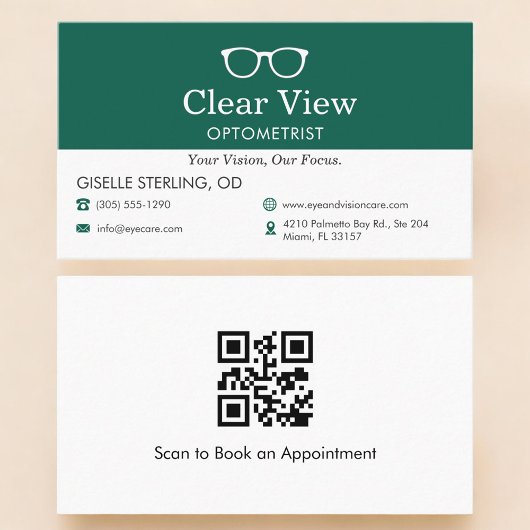 Carte de visite d'optométriste avec code QR Vision