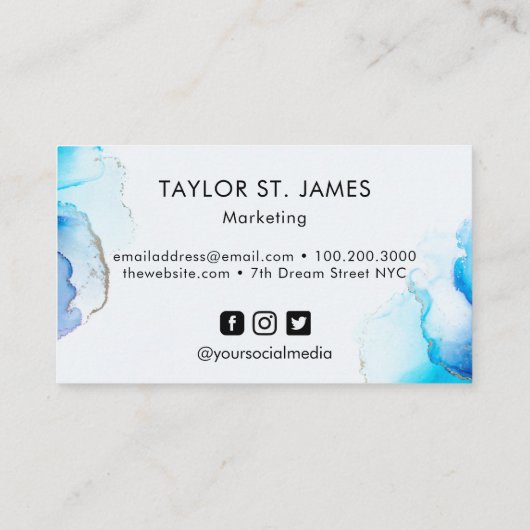 Carte de visite d'or bleu aquarelle (Dos)