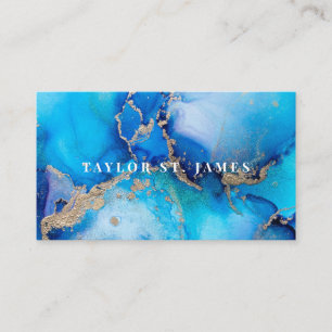 Carte de visite d'or bleu aquarelle
