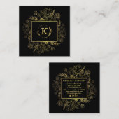 Carte de visite d'or noir botanique moderne (Devant / Derrière)