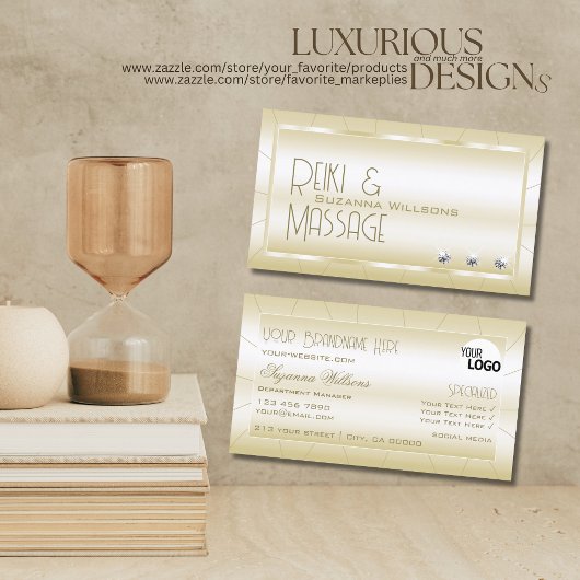 Carte De Visite Doré clair avec diamants et logo Luxe élégant